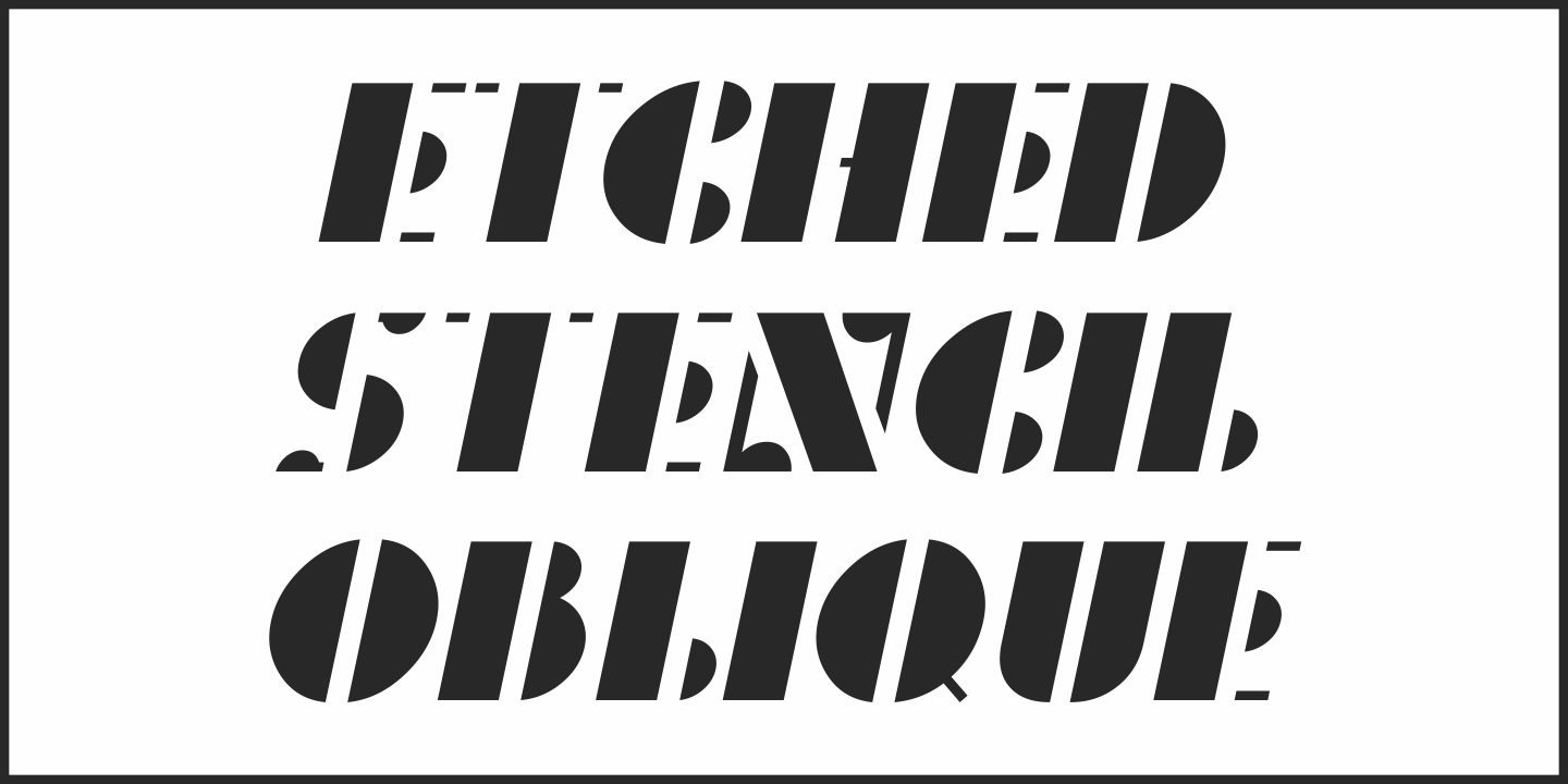 Beispiel einer Etched Stencil JNL Oblique-Schriftart